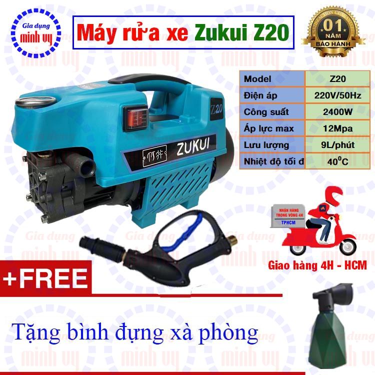 Máy xịt rửa xe mini gia đình Zukui S3 - 2000W - tặng bình đựng xà phòng