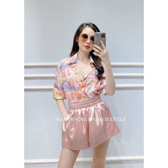 Quần sooc lụa trơn mềm cạp chun hàng QC