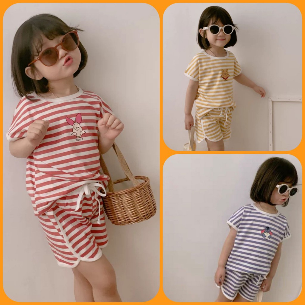 Bộ Cộc Tay Kẻ Hình Heo Ngựa Poooh Cho Bé Siêu Xinh