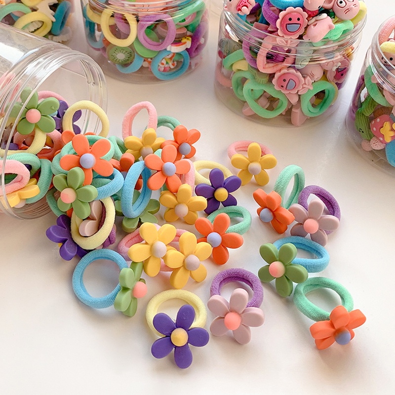Set 10 dây buộc tóc co giãn hình hoa/động vật hoạt hình cho bé gái