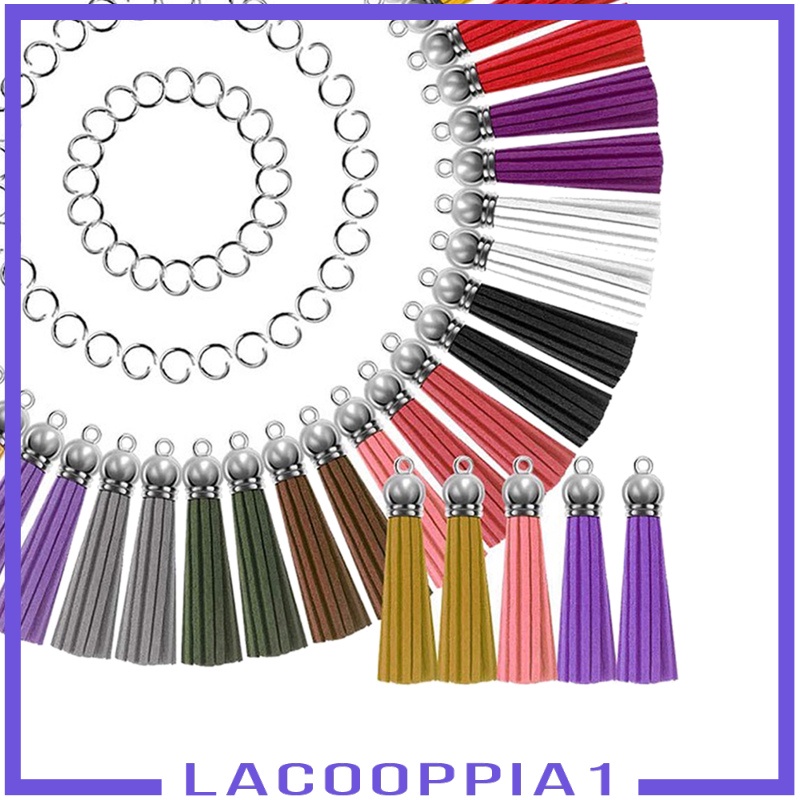 [LACOOPPIA1] 50Pcs Leather Keychain Tassels Pendants Fringe with Split Rings Craft Supply