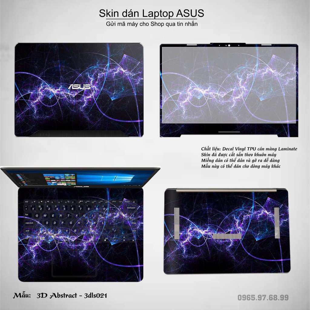 Skin dán Laptop Asus in hình 3D Image (inbox mã máy cho Shop)