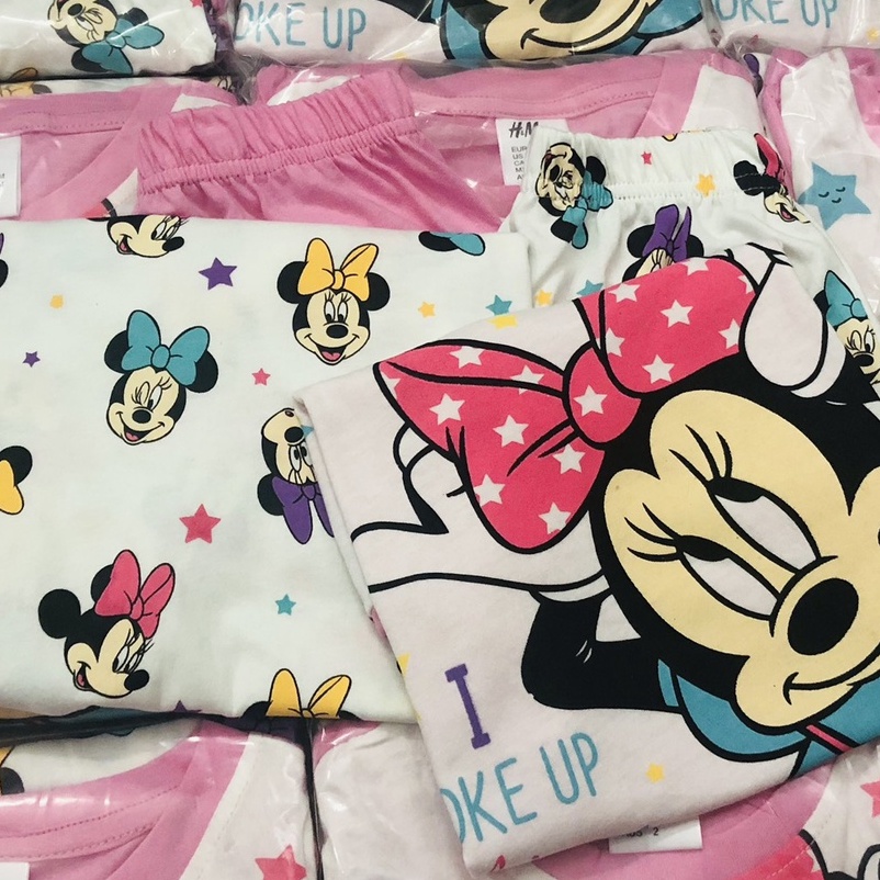 Đồ bộ cộc tay bé gái - Set 2 bộ Minnie hồng HM cho bé gái size 2-7t