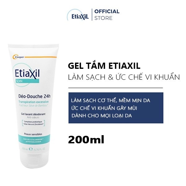 Gel tắm Etiaxil giảm mùi cơ thể 24h làm sạch toàn thân, cấp ẩm da 200 ml chính hãng Pháp NPP Shoptido