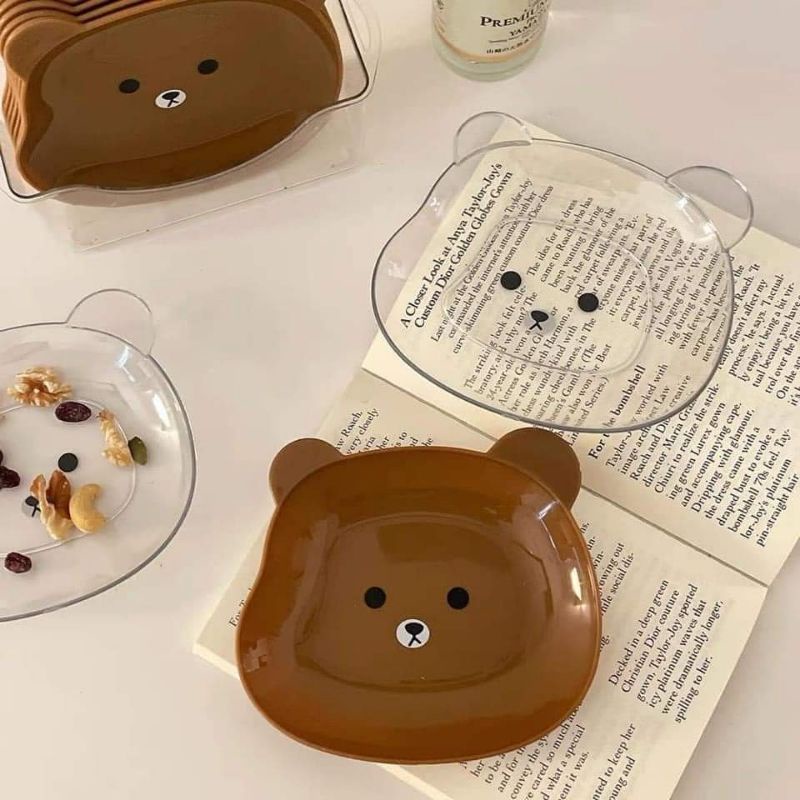 Set 8 đĩa gấu nhựa pet siêu xinh ( 2 màu nâu, trong)