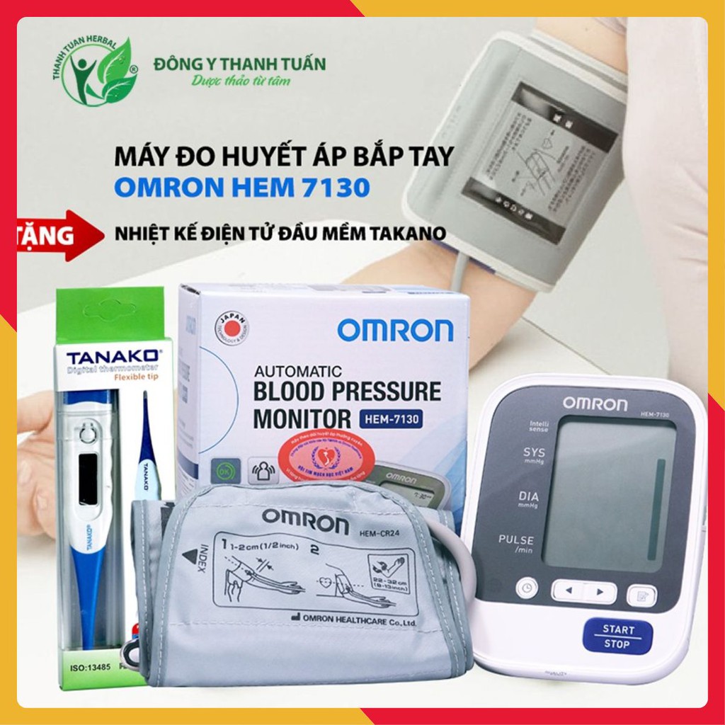 [Cao cấp] Máy Đo Huyết Áp Bắp Tay Omron Hem-7130 Nhật Bản (Tặng Kèm Nhiệt Kế Điện Tử Đầu Mềm Takano)