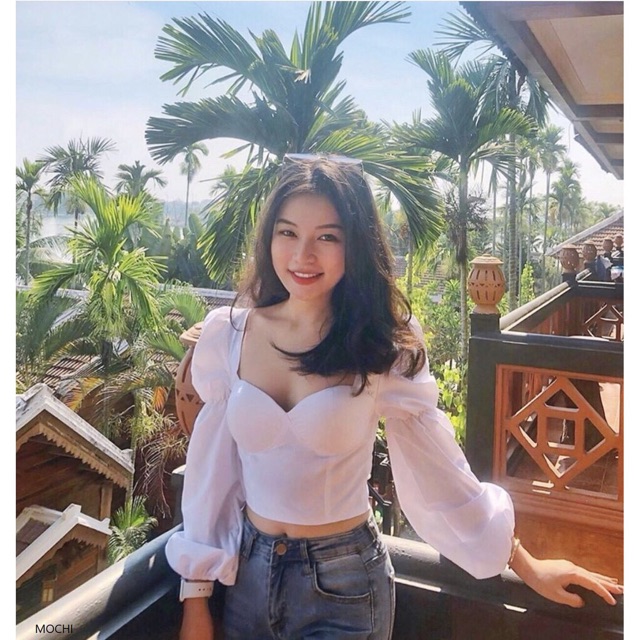 Áo croptop tay dài cúp ngực Mochi hàng thiết kế - by SugarG