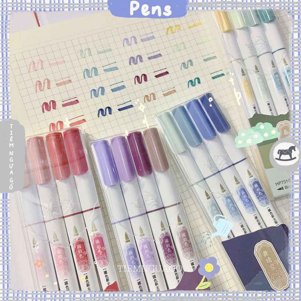 Set 4 Bút Brush - Line 2 đầu Ds Viết Thư Pháp, Calligraphy - Tiệm Ngựa Gỗ