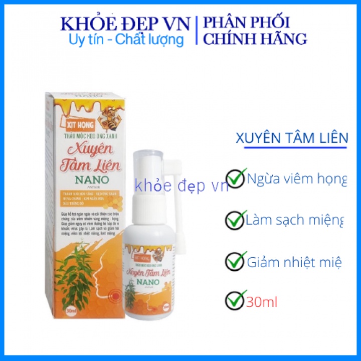Xịt họng xuyên tâm liên hỗ trợ làm dịu triệu chứng ho và cảm cúm hay cảm lạnh (Lọ 30ml )