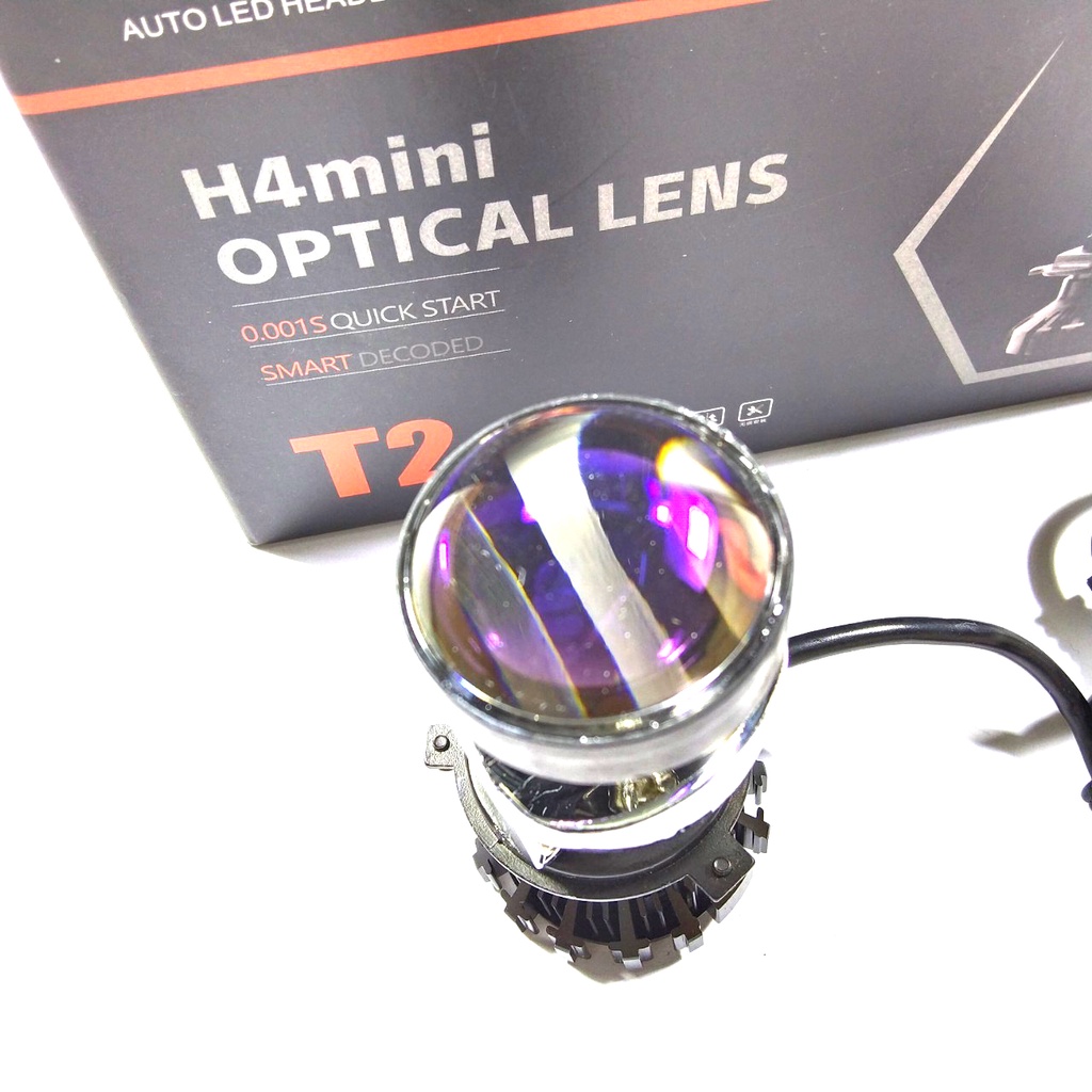 Đèn Pha LED Bi Cầu Mini H4 T2 Lắp Ô tô Xe Máy Pha Bi Cầu Chống Chói Cắt Sáng