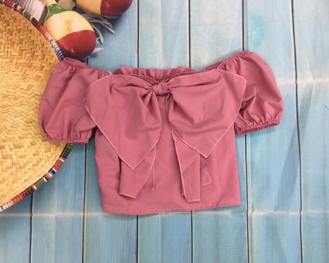 Áo croptop phối nơ có nhún lưng (hình thật chụp kế bên)