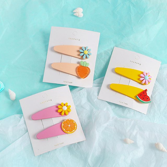 SET 2 KẸP BẤM TÓC NHÁM MÁI MÀU TRÁI CÂY
