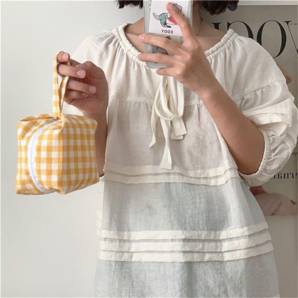 MOCHO Túi Đựng Mỹ Phẩm / Son Môi / Phấn Kẻ Lông Mày Họa Tiết Sọc Ca Rô Dễ Thương Ốp