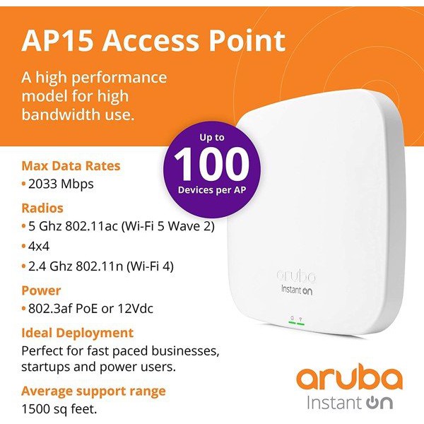 AP15 (R2X06A) - Thiết bị phát sóng không dây (Wifi) Aruba Instant On Access Point Indoor