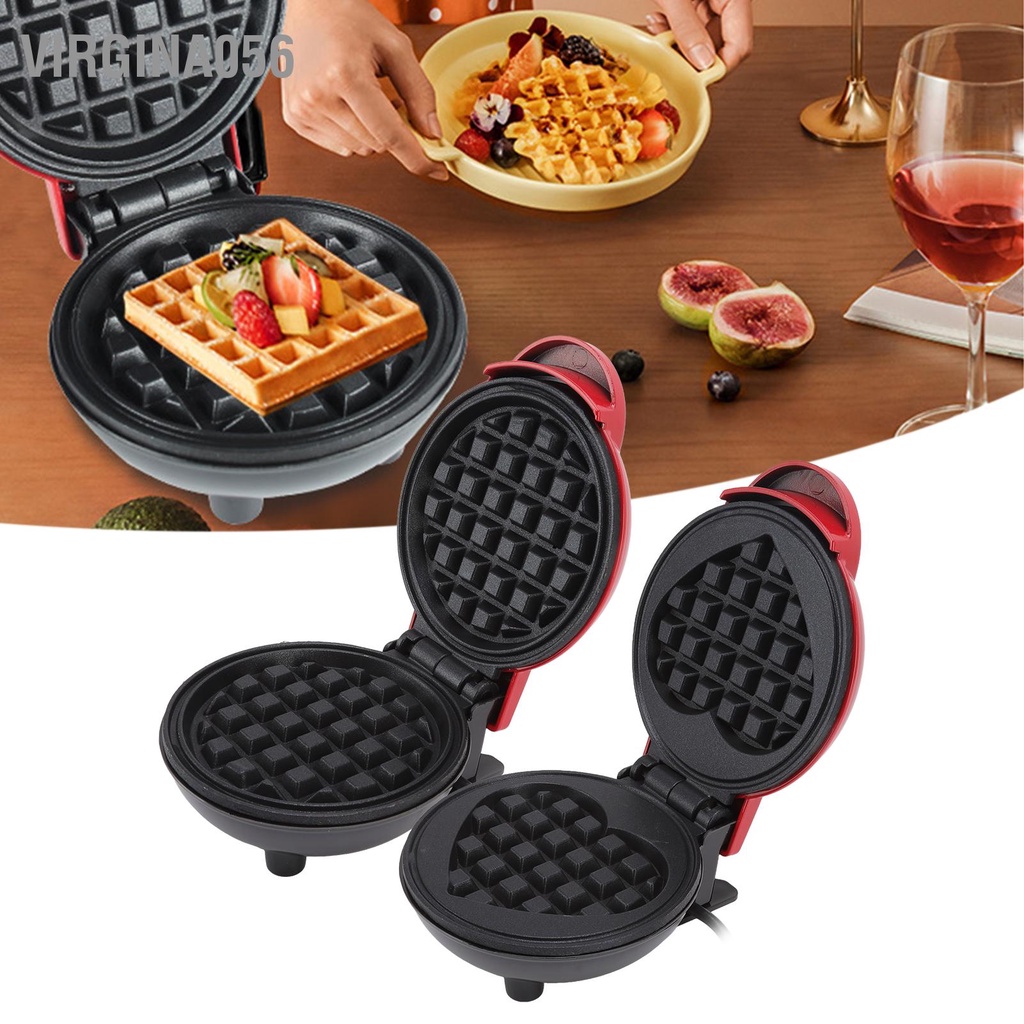 Virgina056 Máy làm bánh quế Red Home mini không dính mì ăn sáng cầm tay US Plug 100‑120V