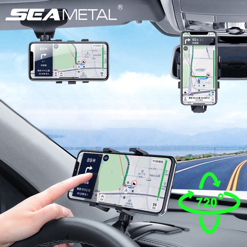 Giá đỡ điện thoại SEAMETAL gắn trên xe hơi xoay được 360 độ đa năng cho bảng điều khiển gương chiếu hậu tấm che nắng