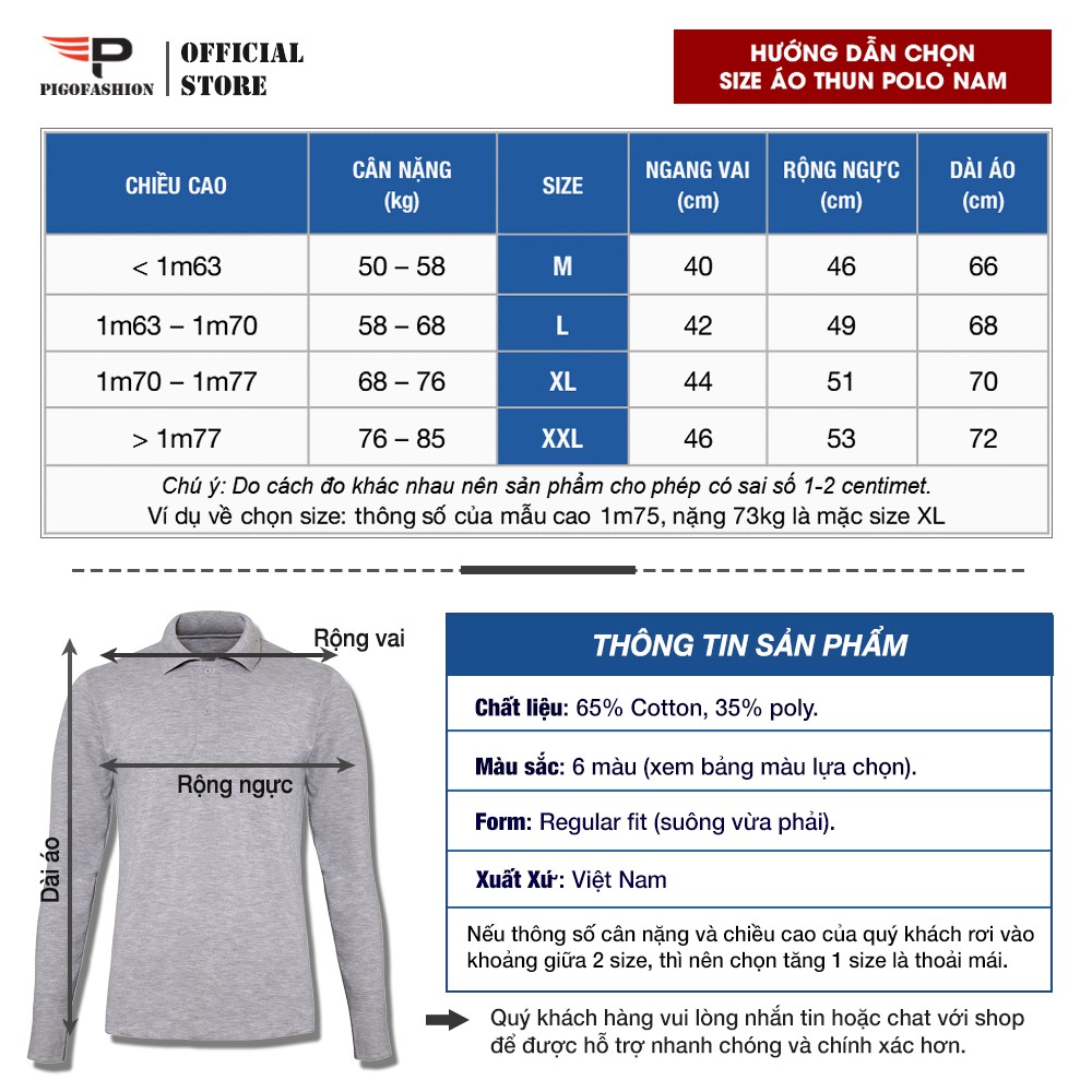 Áo thun nam cổ bẻ dài tay chuẩn phong cách Pigofashion PG09 (Xanh đen) | BigBuy360 - bigbuy360.vn