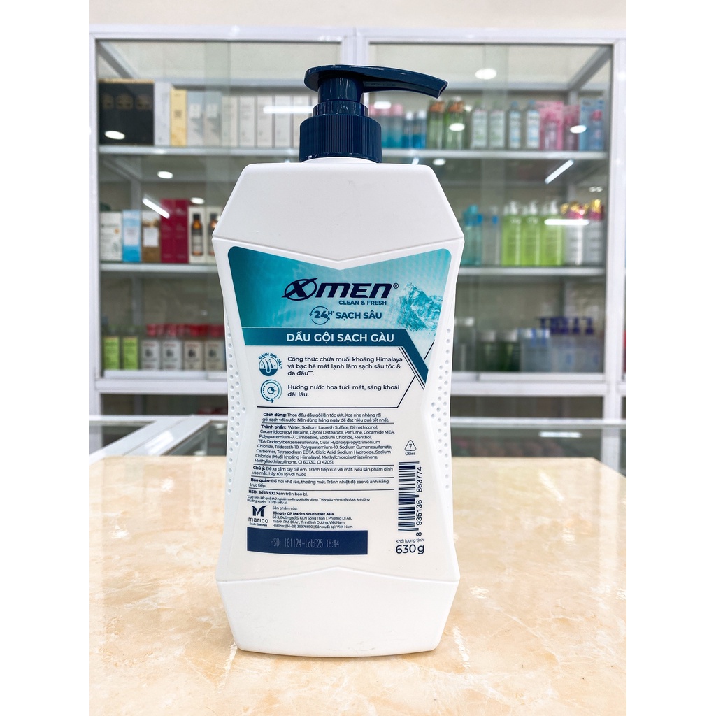 Dầu Gội X-men Sạch Sâu Muối Khoáng Himalaya Bạc Hà Mát Lạnh Clean &amp; Fresh 24h  630Gr