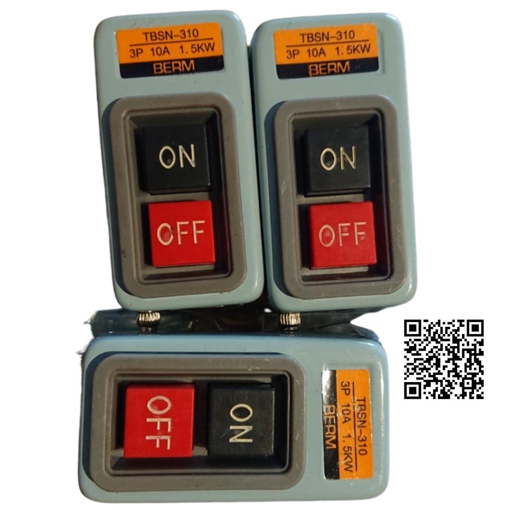 Công tắc nút nhấn nguồn 3 pha TBSN-310, TBSN-315, TBSN-330 điện áp 380VAC, công suất 1.5KW, 2.2KW, 3.75KW