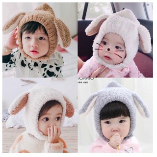 Mũ trùm đầu tai cừu cho bé cực xinh cực ấm hàng đẹp, Mũ len cừu cho bé trai bé gái