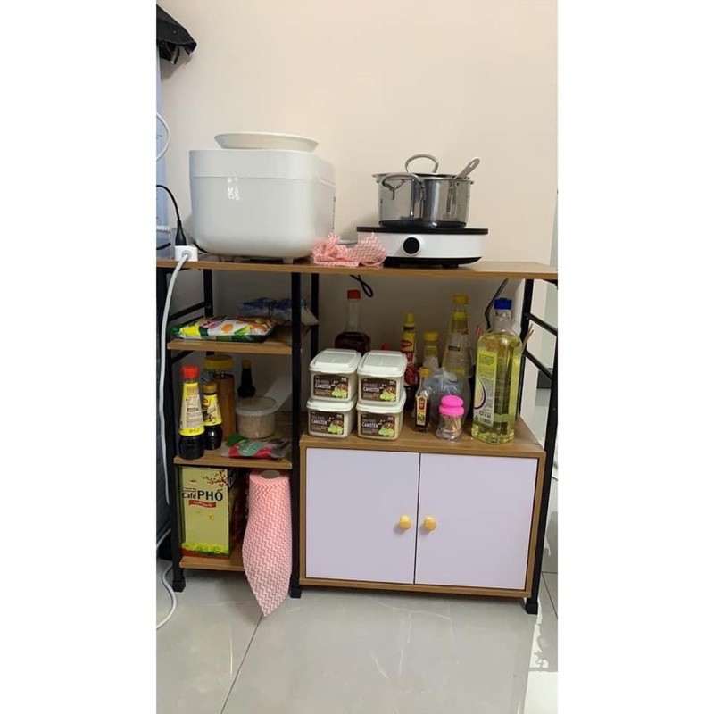 Kệ lò vi sóng nhiều ngăn 4 tầng, có ngăn tủ , chất liệu gỗ cao cấp l Kệ lò vi sóng 4 tầng lắp ghép DORIS ACCESSORIES