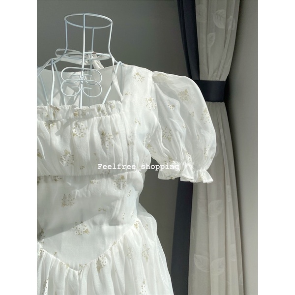 Đầm Váy Hoa Rơi Feelfree Tà Bầu Tay Phồng Dáng Dài Bèo Mặc đi chơi,đi tiệc,du lịch D0193