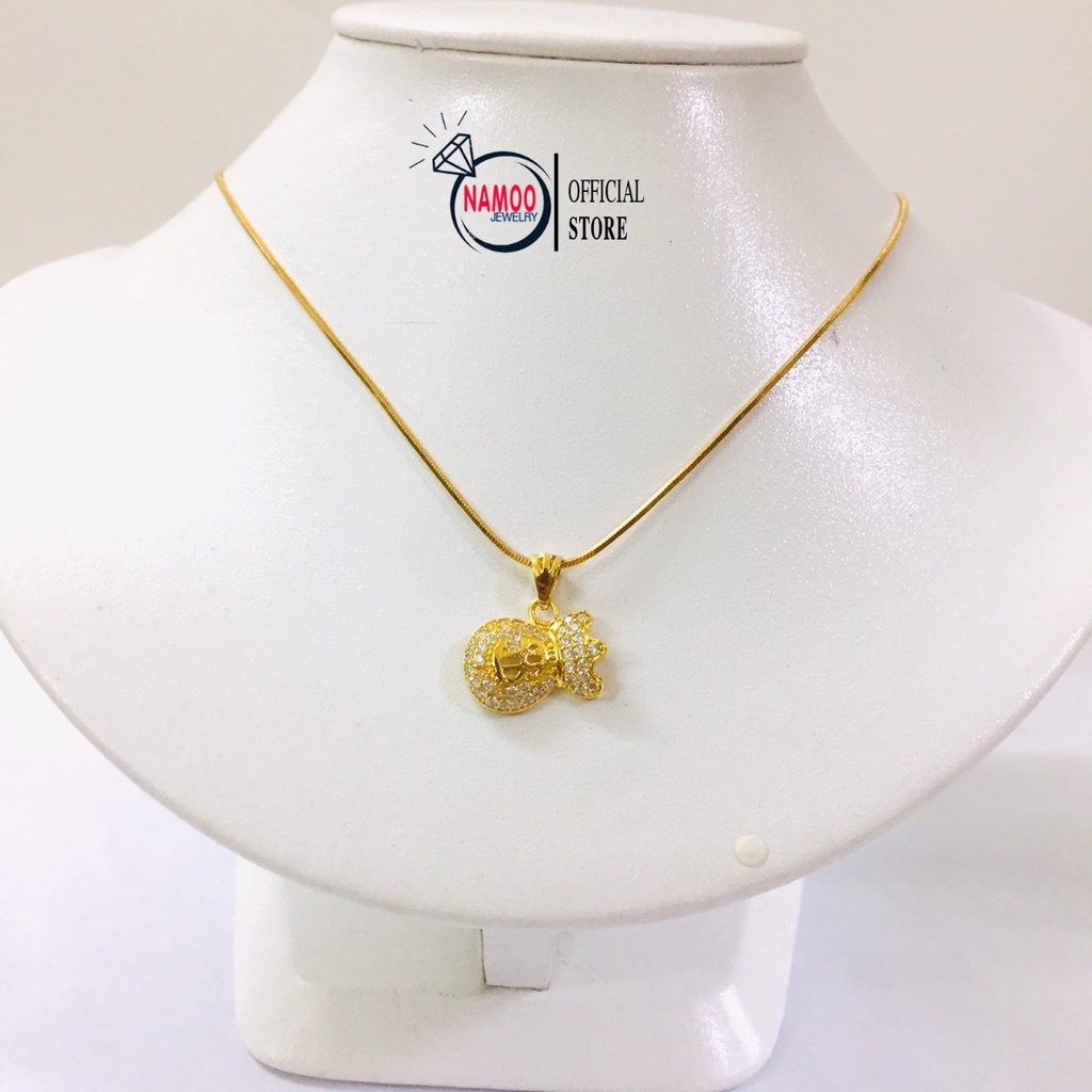 Dây Chuyền Mạ Vàng Nữ Nữ Mặt Hũ Lộc May Mắn V807 Kết Hợp Dây mì V002 Dài Dây 45cm Namoo Jewelry