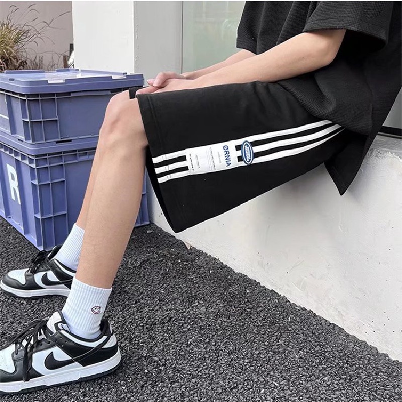 Quần Short Lưng Thun Ống Rộng Phối Sọc Bên Hông Phong Cách Hip Hop Đường Phố Nhật Bản Cỡ M-3XL Cho Nam