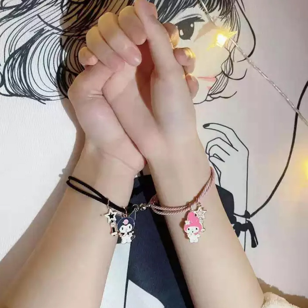 Set 2 vòng tay bện dây co giãn mặt hình hoạt hình dễ thương cho cặp đôi