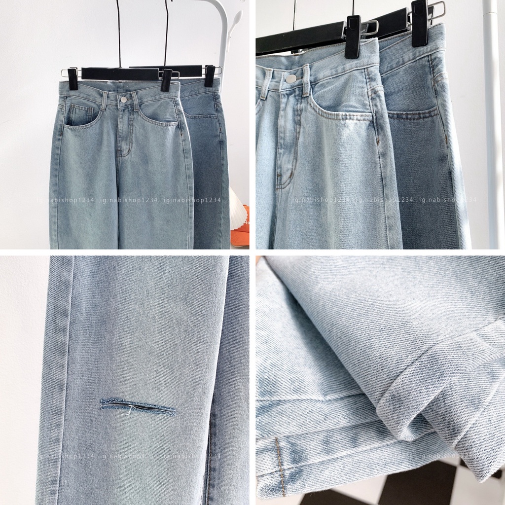 Quần Ống Rộng Suông Nữ Lưng Cao Vải Jeans Rách Gối Mã 3047 + 5068 - Nabishop1234 (ẢNH THẬT KÈM VIDEO)