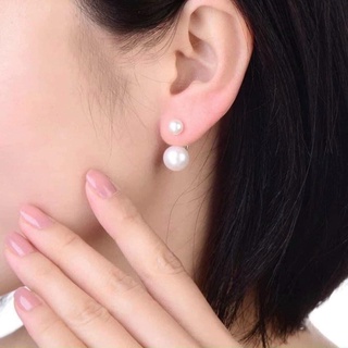 Bông tai bạc 925, hoa tai hạt trai nước ngọt kiểu dáng móc C kích thước 6-10ly