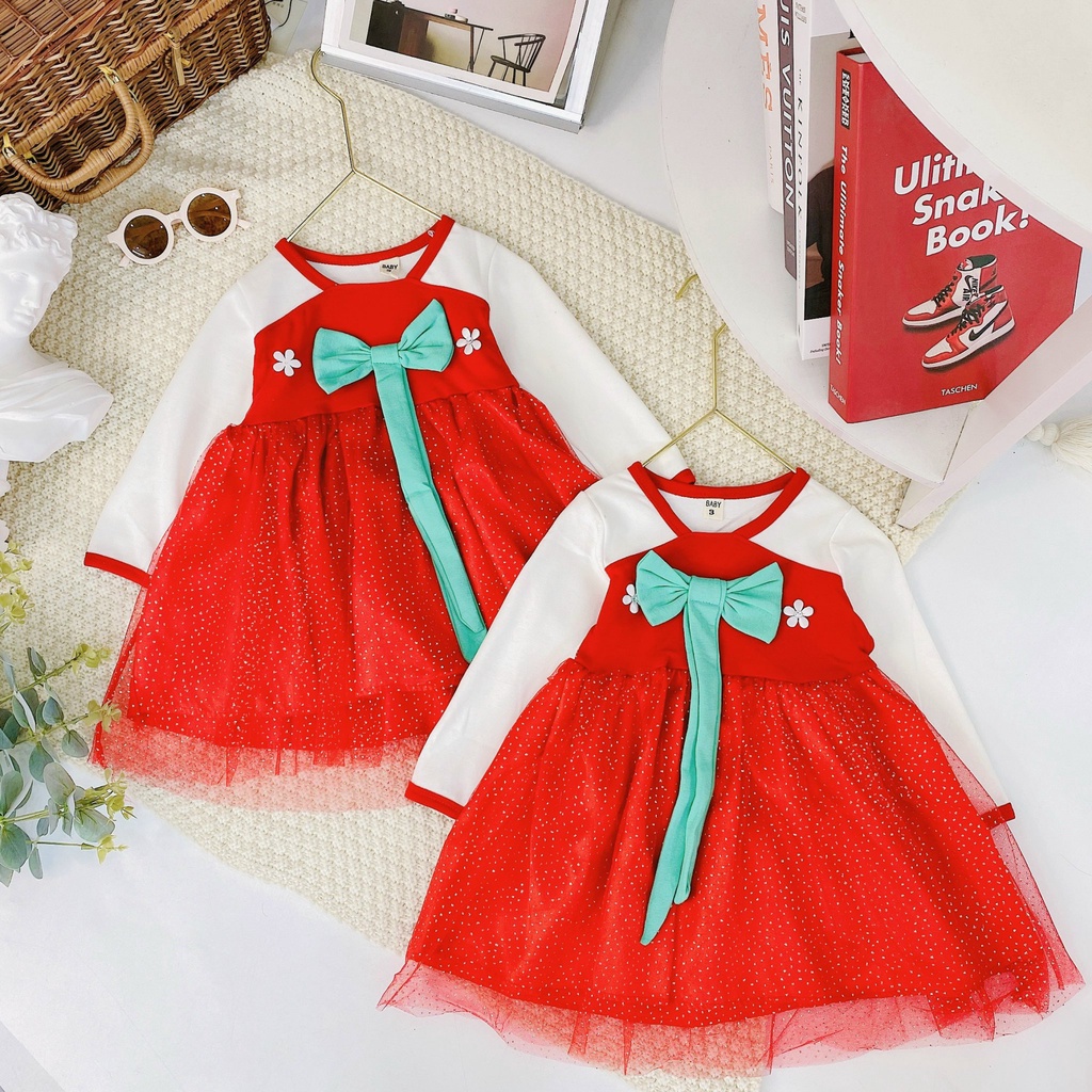 Váy Xòe Hanbook Phối Ren Cực Hot Cho Bé Gái Đón Tết Chất Vải Đũi Phối Ren Đủ Size Từ 8-18Kg VNXK Nhật-Hàn