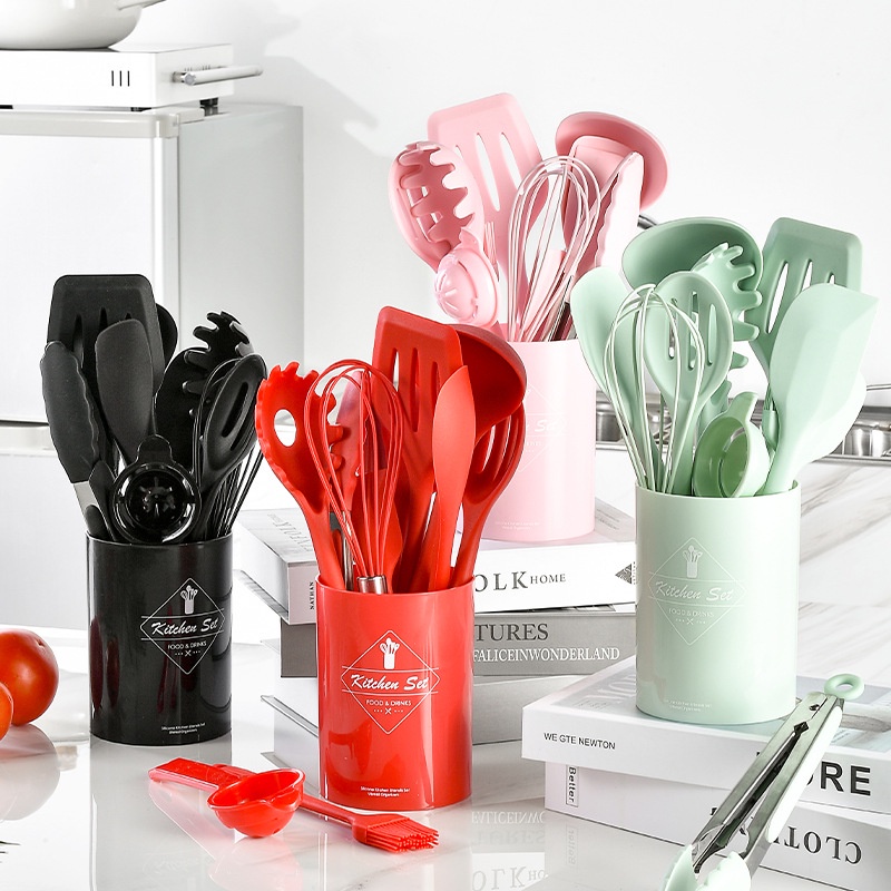 Bộ dụng cụ nhà bếp, làm bánh, nấu ăn bằng silicon 11 món chịu nhiệt độ cao, chống dính - TUHUHOUSE
