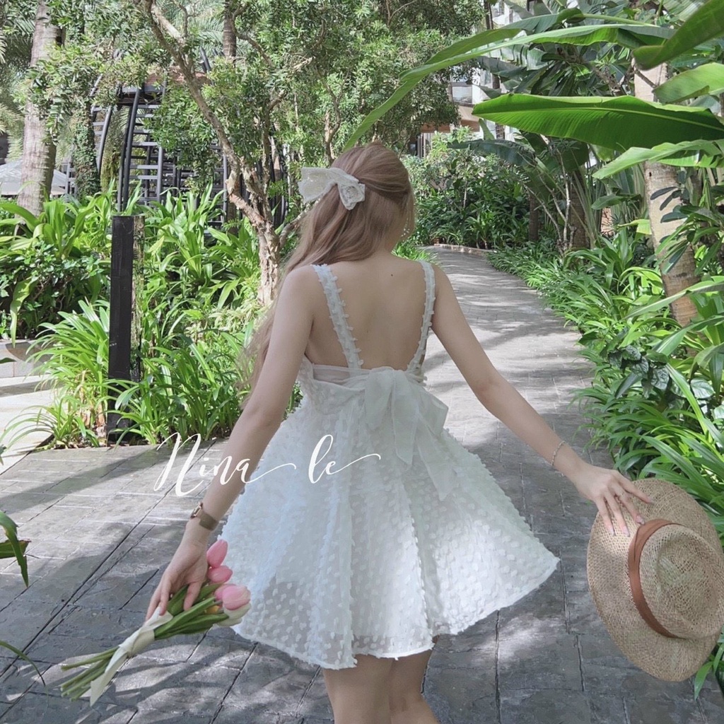 Váy yếm hai dây hở lưng- Váy hai dây tiểu thư hở lưng thắt nơ đi biển, đi chơi_146