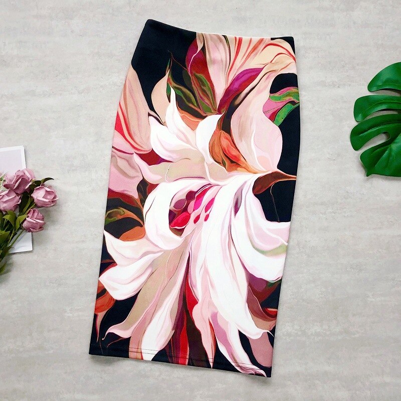 Chân Váy Bút Chì Dài Qua Gối Xẻ Tà In Họa Tiết Hoa Và Chim Thời Trang Mùa Hè Cho Nữ