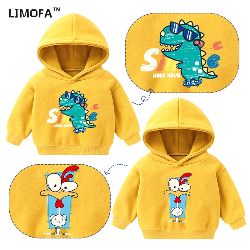 LJMOFA KDIS Áo Khoác Vệ Sinh Có Nón In Họa Tiết Hoạt Hình Khủng Long Nhỏ Thoải Mái Thời Trang Thu Đông Cho Bé Trai Và Gái 2-6 Tuổi