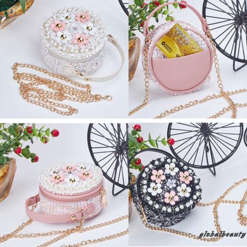 Túi đeo chéo hình tròn họa tiết hoa đính ngọc xinh xắn dành cho bé gái