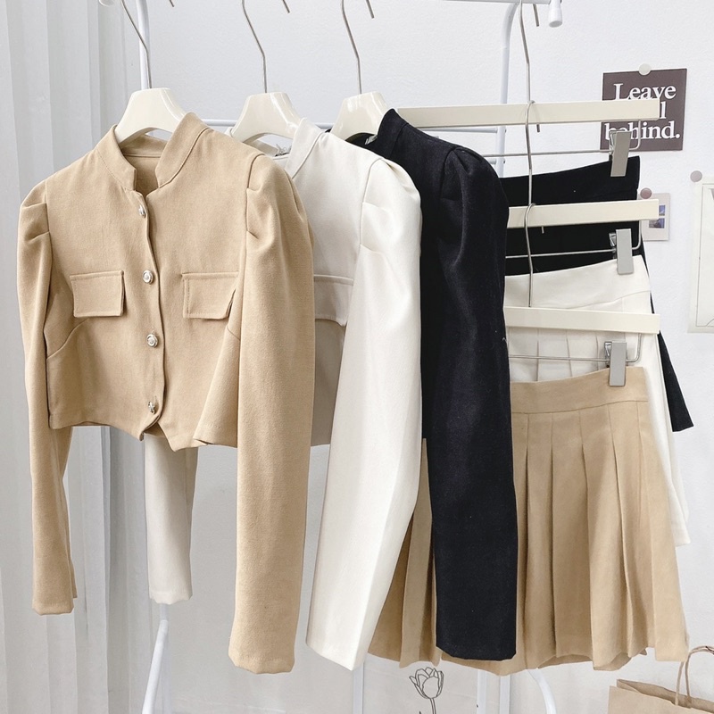 [ 318] Set Bộ Áo Cổ Vest Mix Chân Váy Xếp Ly 3 Màu Sang Chảnh Có Ảnh Thật