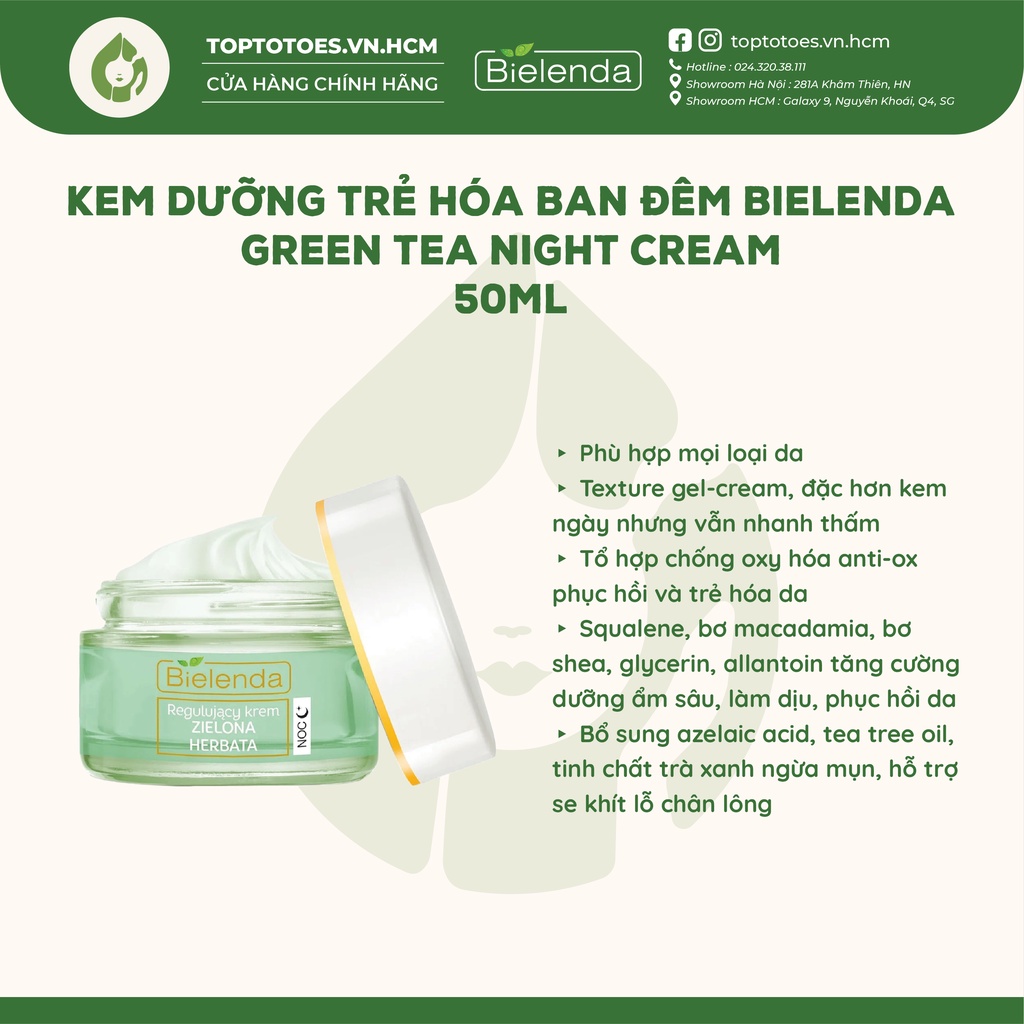 Kem dưỡng Bielenda Green Tea kiềm dầu, giảm mụn và thâm 50ml