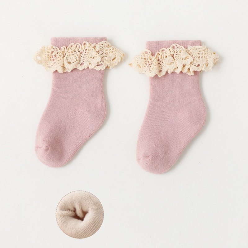 Vớ Cotton Dày Mềm Mại Chống Trượt Phối Ren Thời Trang Thu Đông Cho Bé Sơ Sinh