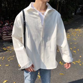 Korean Style Men's Oversize Unisex Long Sleeve Shirts In Plain White Black For Matching Couples  Men Clothes