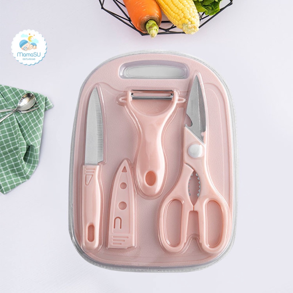Bộ dao thớt 4 chi tiết chế biến đồ ăn dặm cho bé