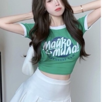 Áo kiểu croptop MAUKO TC tay ngắn xanh trắng nữ ALOHASHOP91