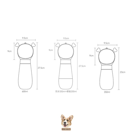 Bình Nước Đi Dạo Cho Chó Mèo Cao Cấp Nhà của Ú - Bình Nước Du Lịch Cho Thú Cưng