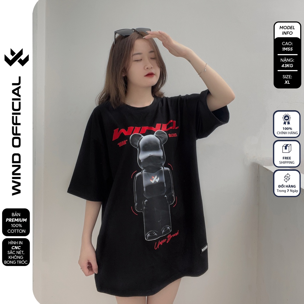 Áo thun tay lỡ unisex WIND phông form rộng 65% Bearrick nam nữ oversize