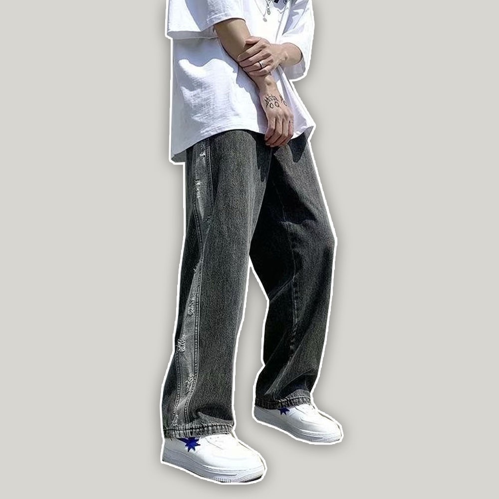 Quần jean ống rộng nam nữ hoa văn sọc 2 bên đẹp mới 2022 hà nội hcm Pon.mens