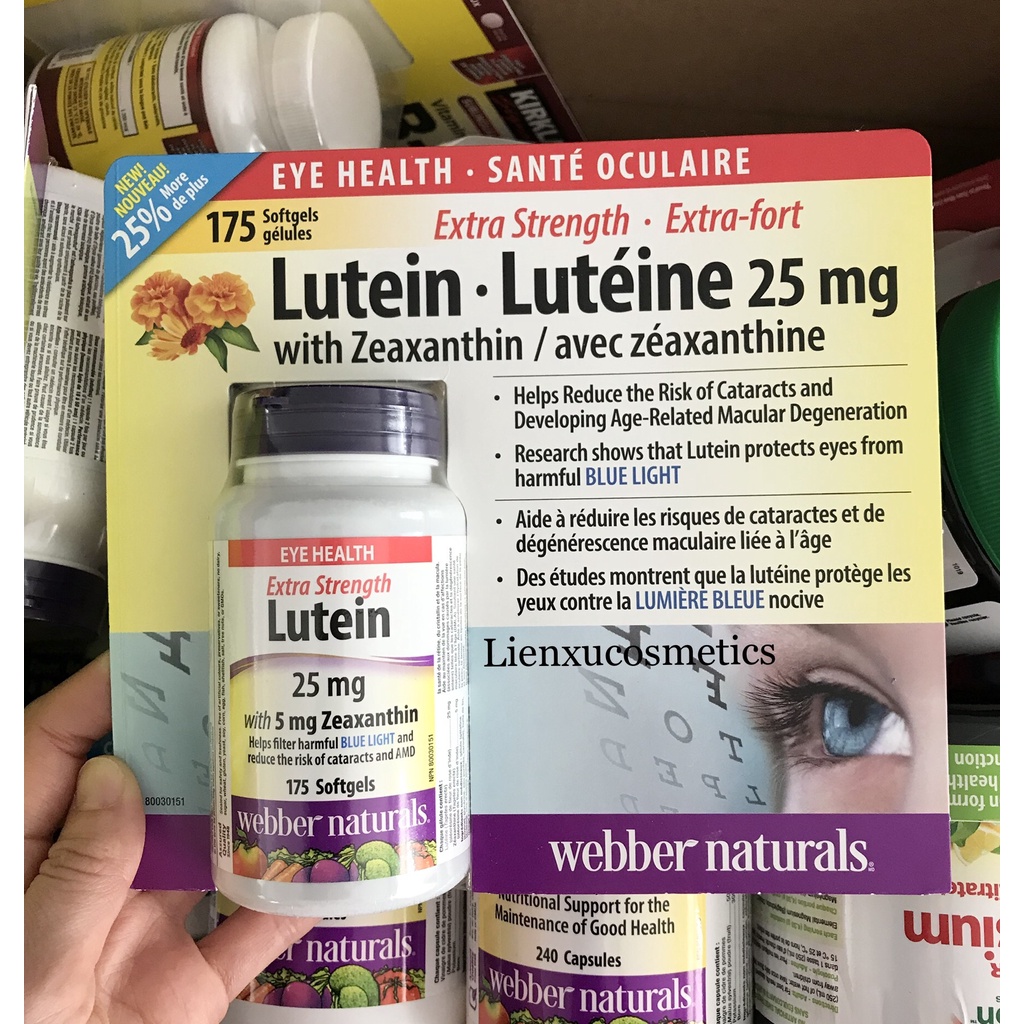 Viên bổ mắt Lutein 25mg Webber Naturals 175 viên; hsd T2/2024