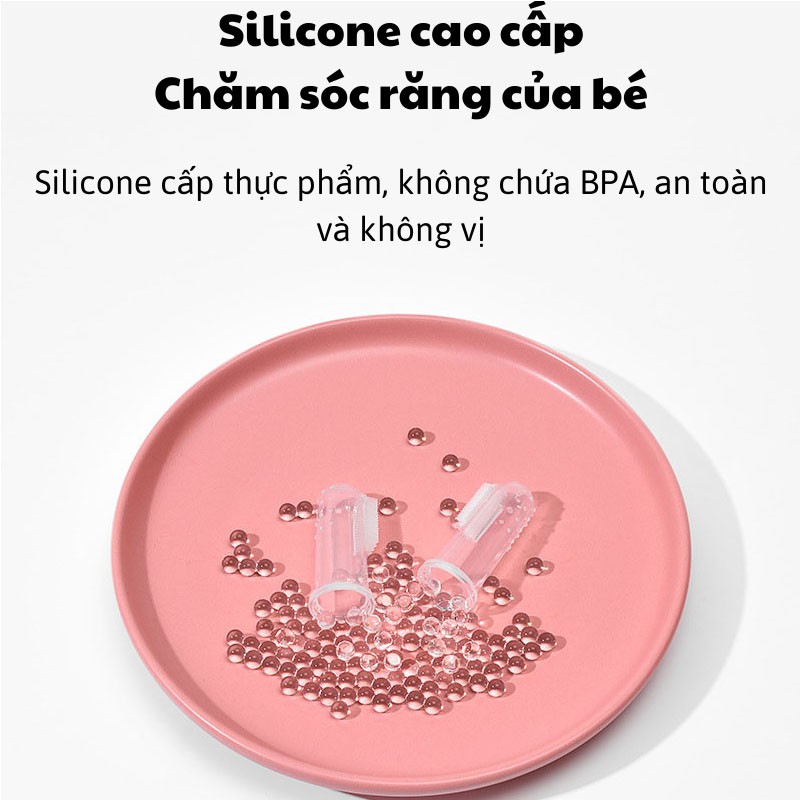 Tưa lưỡi Silicon xỏ ngón 2in1 - Vệ sinh răng lợi an toàn hiệu quả