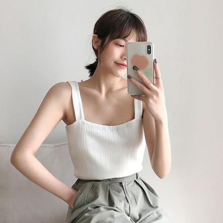 SUXI Áo 2 dây màu trơn phong cách Hàn Quốc xinh xắn cho nữ