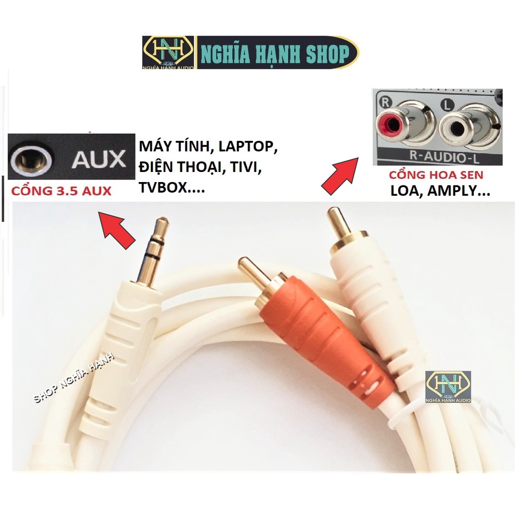 Dây Cáp loa Jack 3.5 ra 2 đầu bông sen AV dài 1.8M 3M 5M 10M 15M